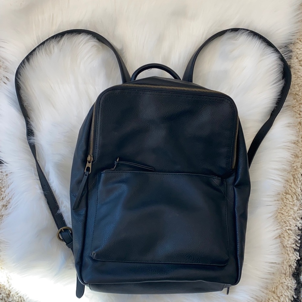 black leather book bag